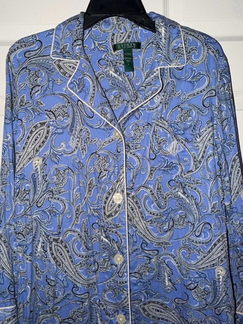 Lauren Ralph Lauren Blue Paisley Nightshirt Button Front Sleep Shirt L